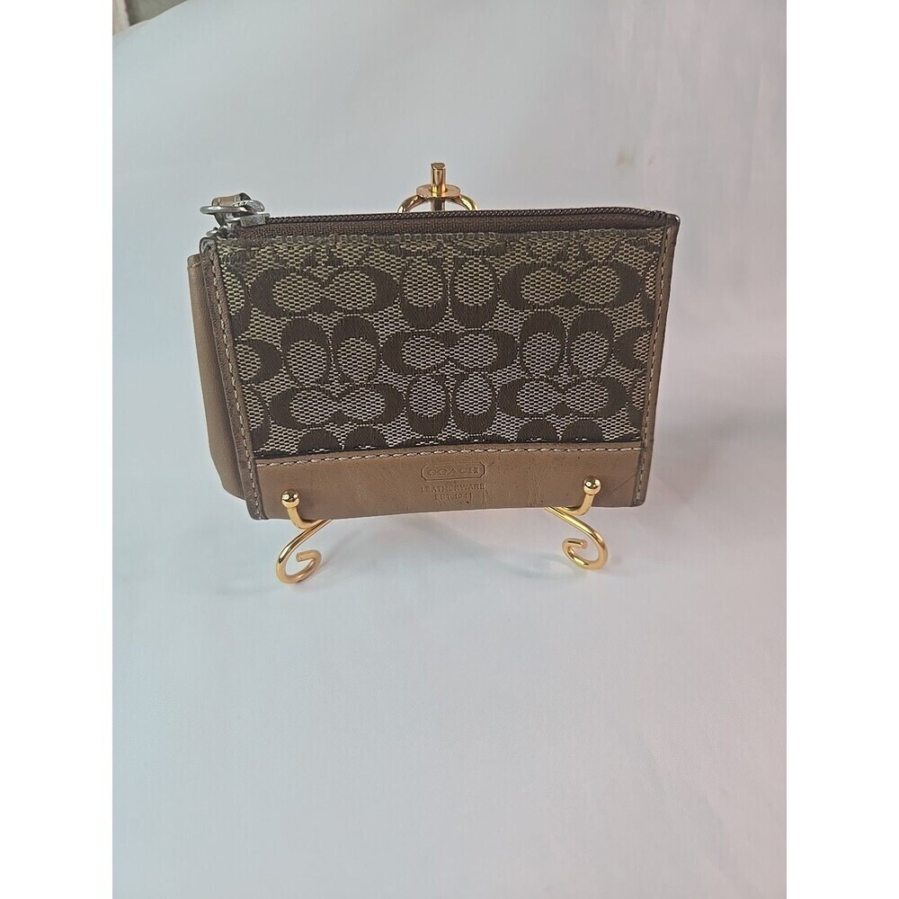 Coach  ID Card Case Zip Coin Purse Keychain Signature Sable Brown - Vintage